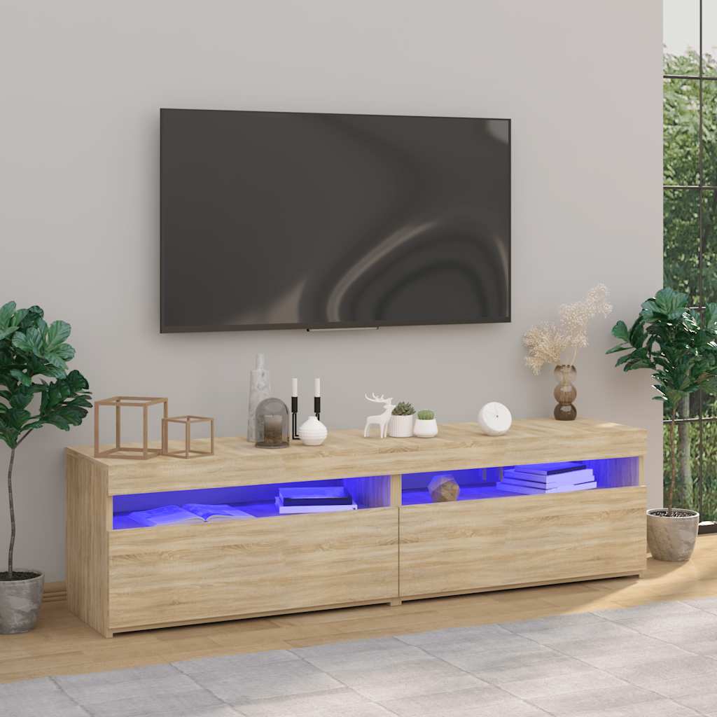 Mueble de TV con luces LED 2 uds gris Sonoma 75x35x40 cm