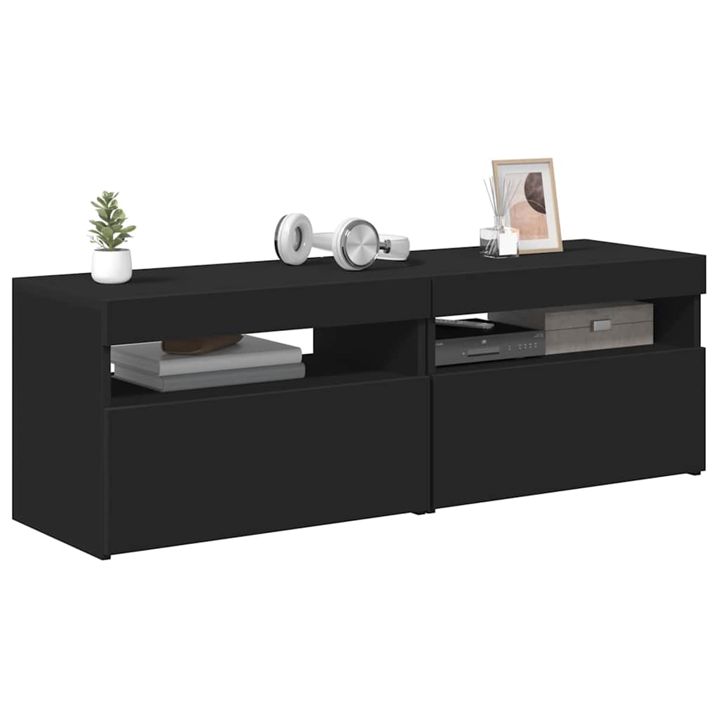 Muebles de TV con luces LED 2 uds negro 60x35x40 cm