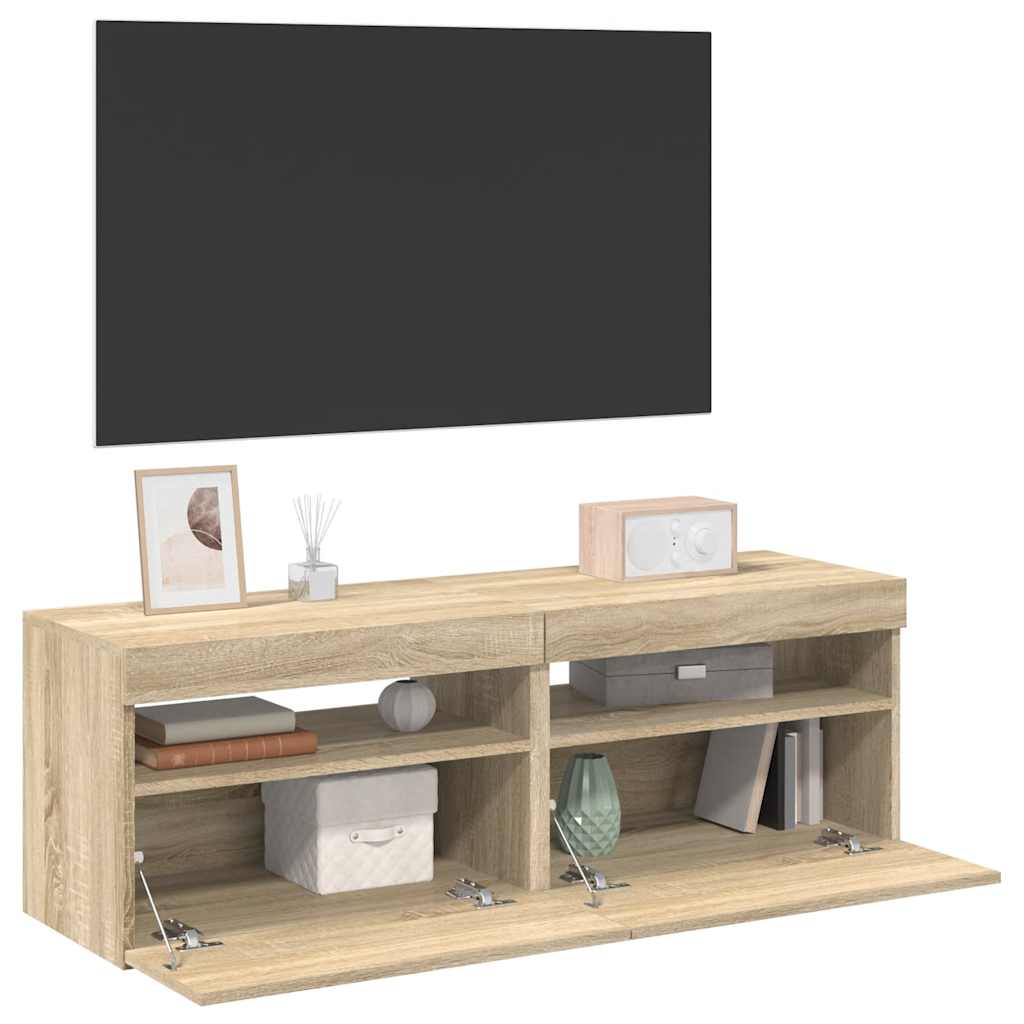 Muebles para TV con luces LED 2 uds roble Sonoma 60x35x40 cm