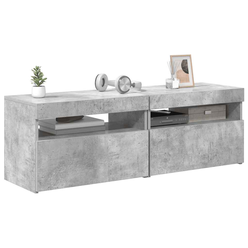 Muebles de TV con luces LED 2 uds gris hormigón 60x35x40 cm