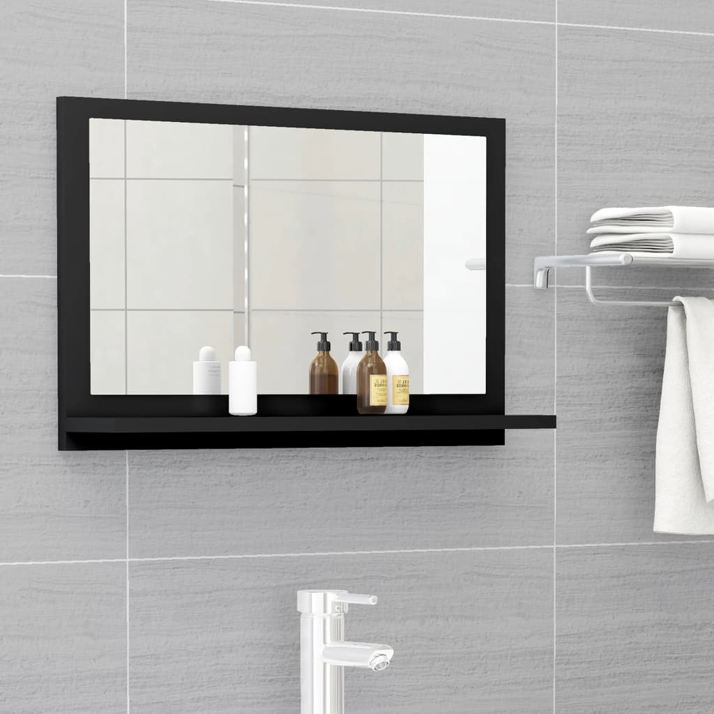 Espejo de baño madera contrachapada negro 100x1,5x37 cm
