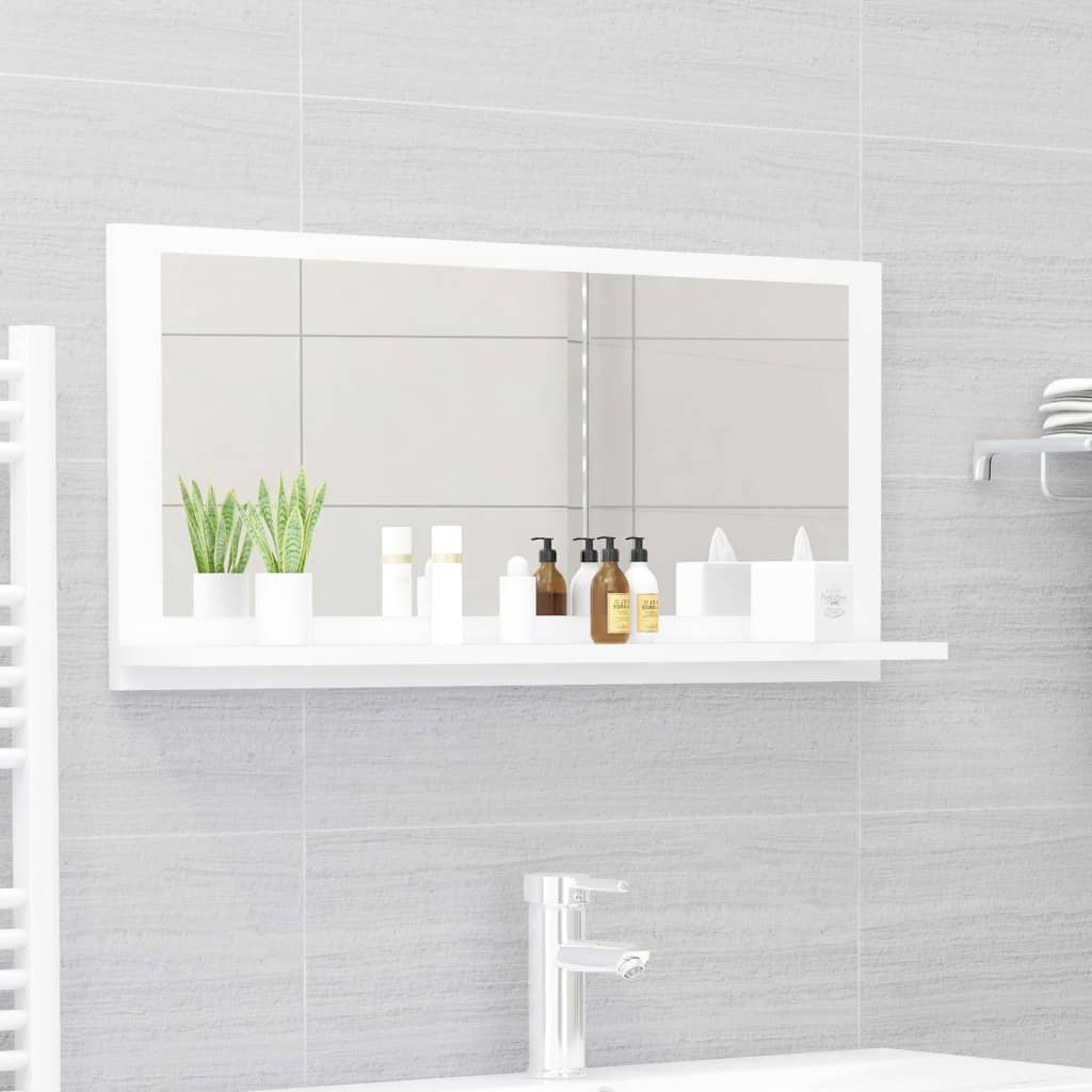 Espejo de baño contrachapada blanco brillo 100x10,5x37 cm