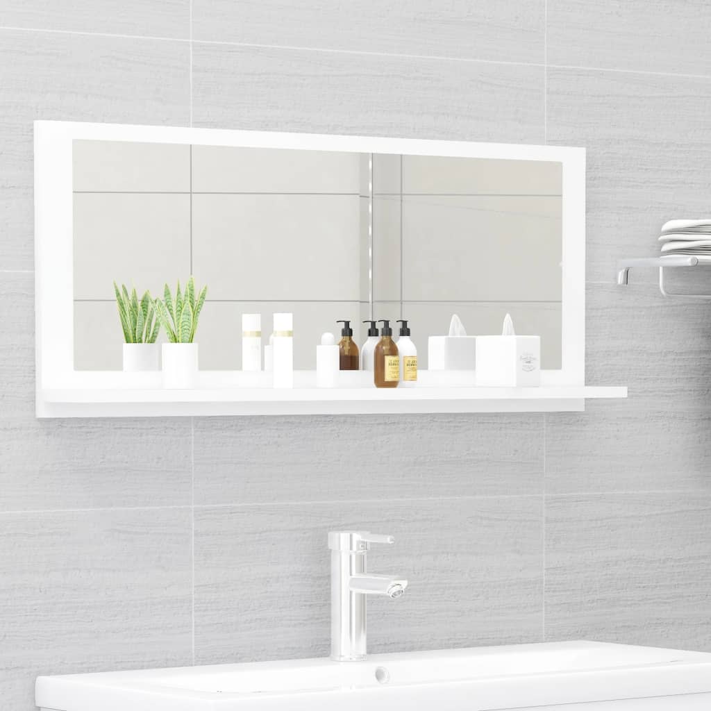 Espejo de baño contrachapada blanco brillo 100x10,5x37 cm