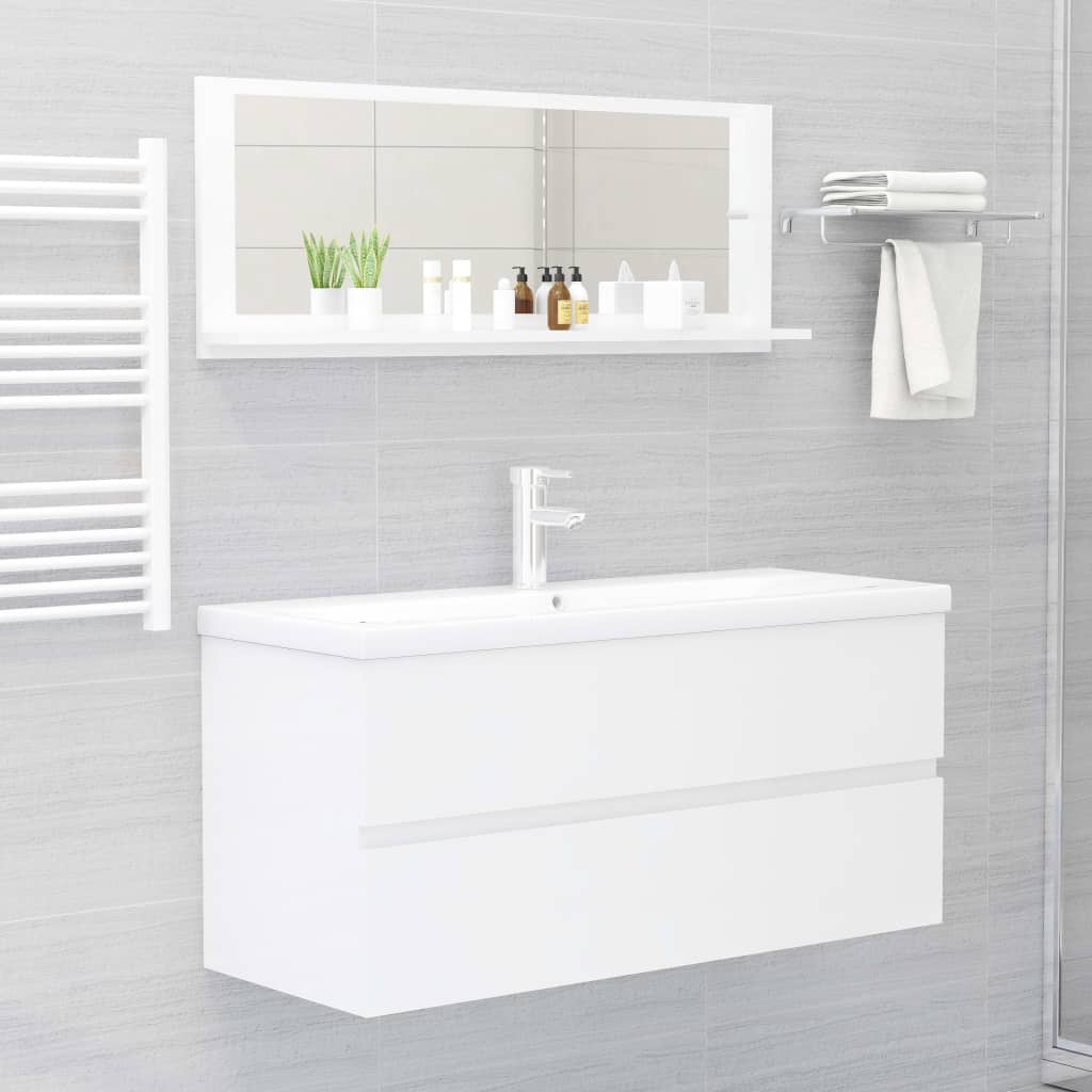 Espejo de baño contrachapada blanco brillo 100x10,5x37 cm