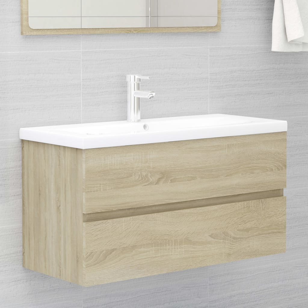 Armario lavabo madera contrachapada roble Sonoma 80x38,5x45cm