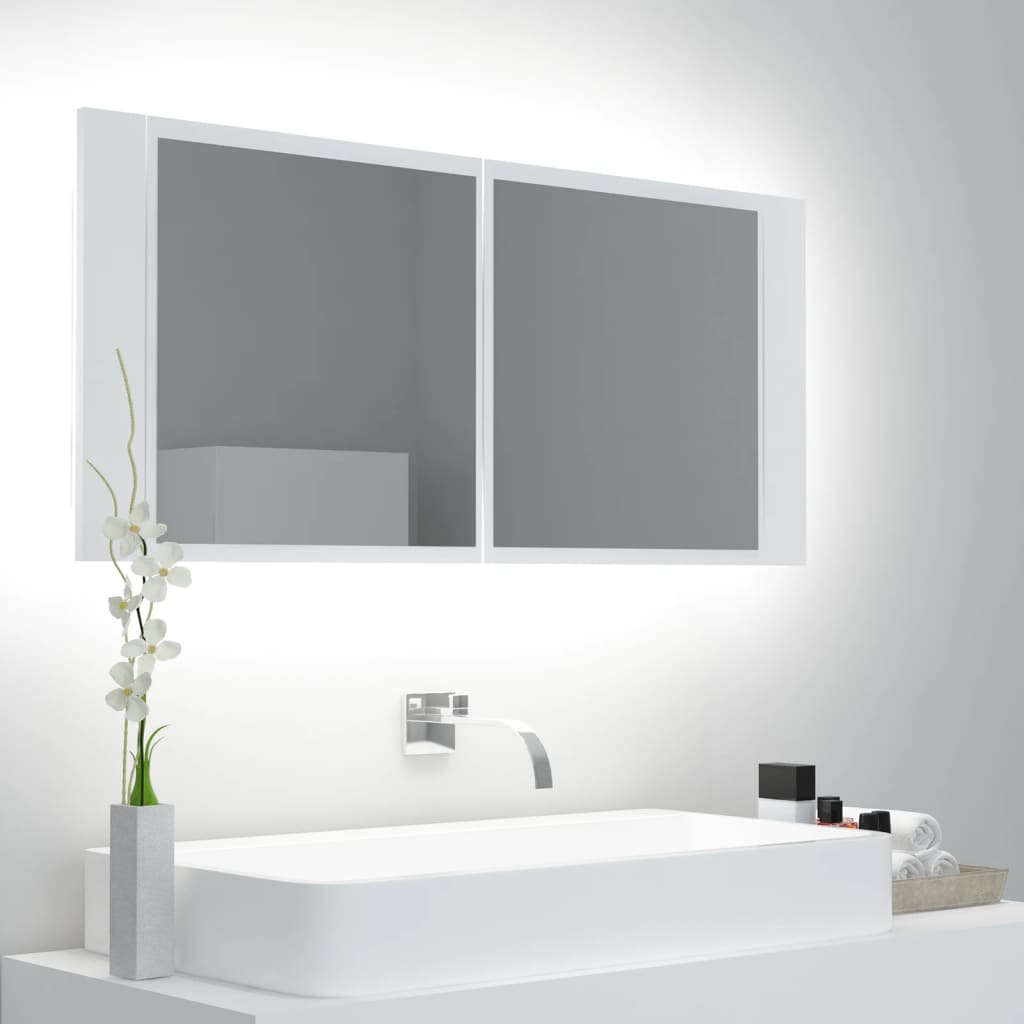 Armario espejo baño luz LED acrílico gris hormigón 40x12x45 cm