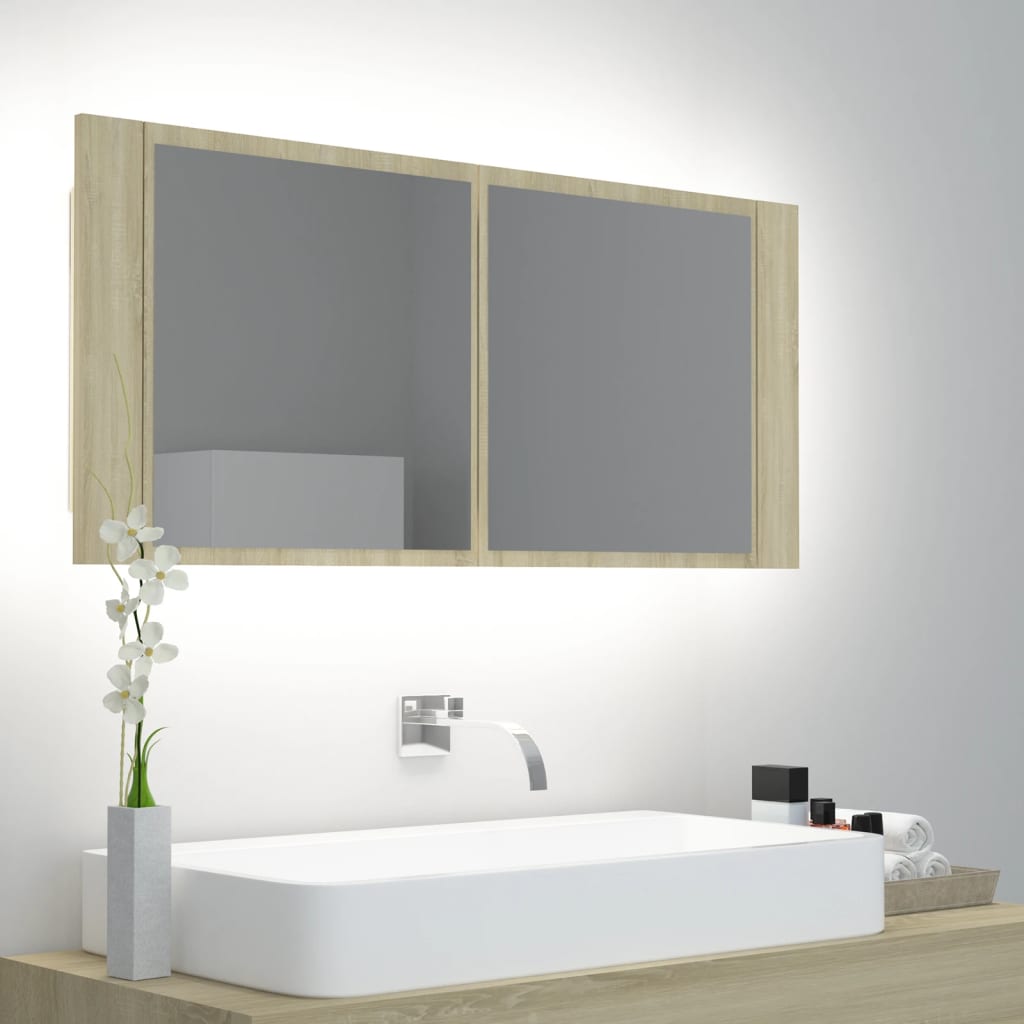 Armario espejo baño luz LED acrílico gris hormigón 40x12x45 cm