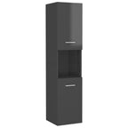 Armario de baño madera contrachapada gris brillo 30x30x130 cm