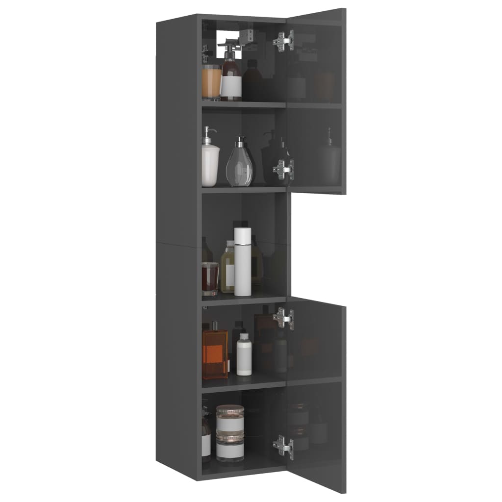 Armario de baño madera contrachapada gris brillo 30x30x130 cm