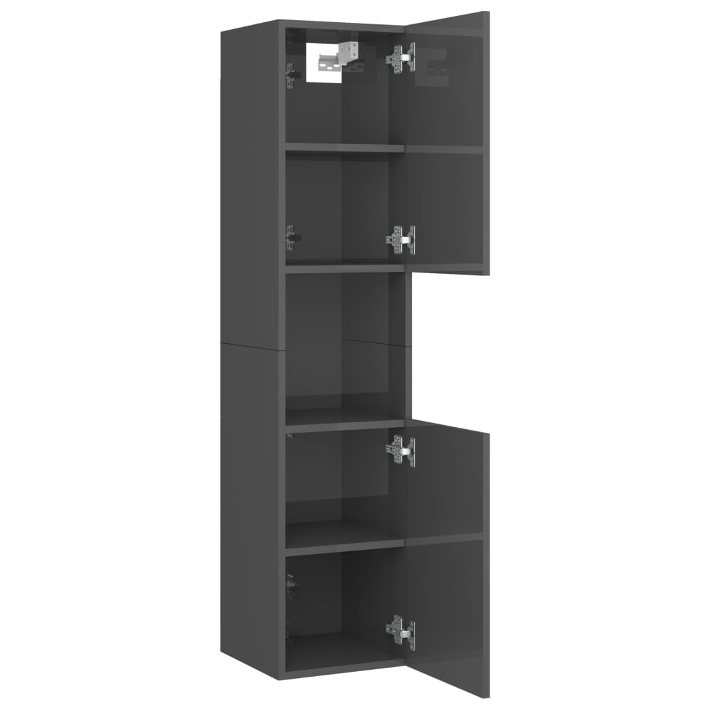 Armario de baño madera contrachapada gris brillo 30x30x130 cm