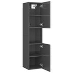 Armario de baño madera contrachapada gris brillo 30x30x130 cm