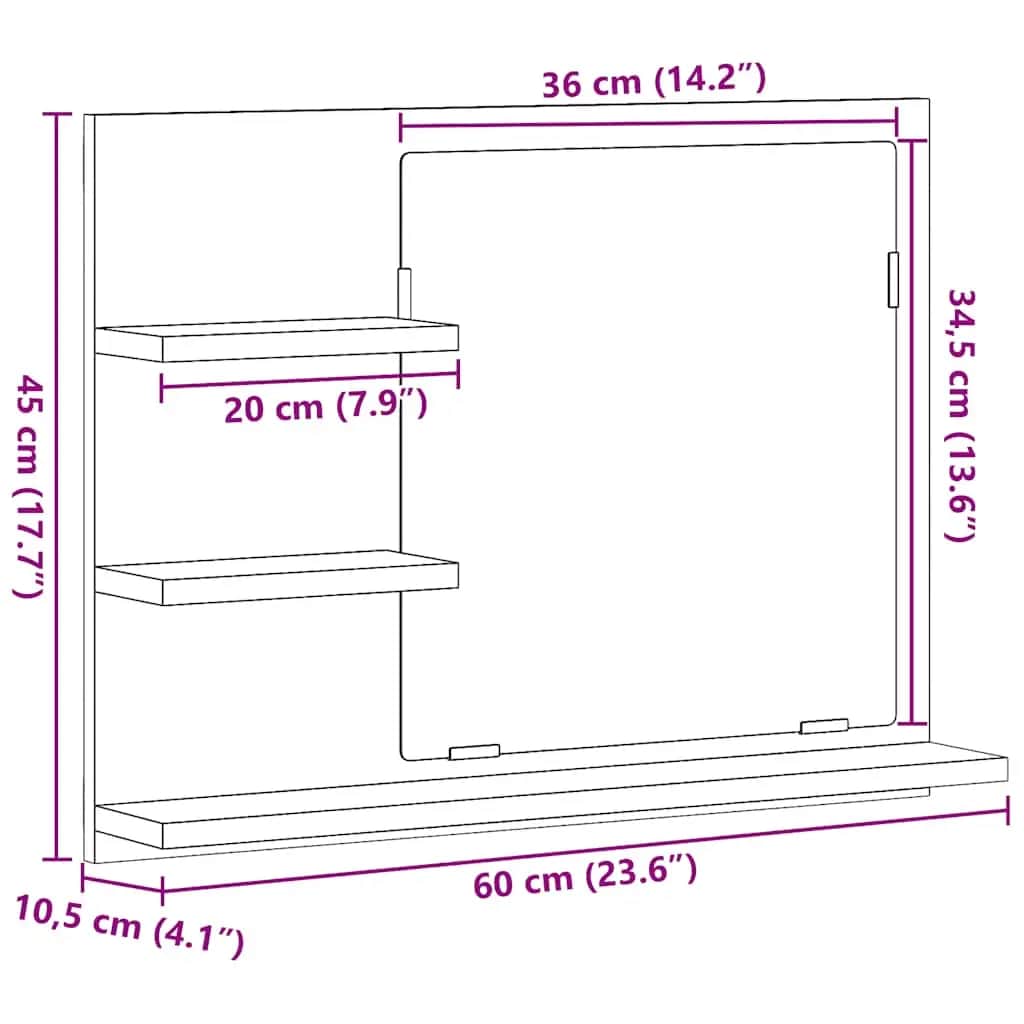 Espejo de baño madera contrachapada roble Sonoma 60x10,5x45 cm