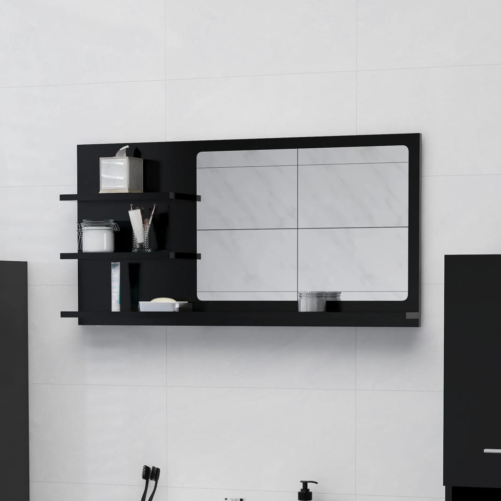 Espejo de baño madera contrachapada negro 100x1,5x37 cm