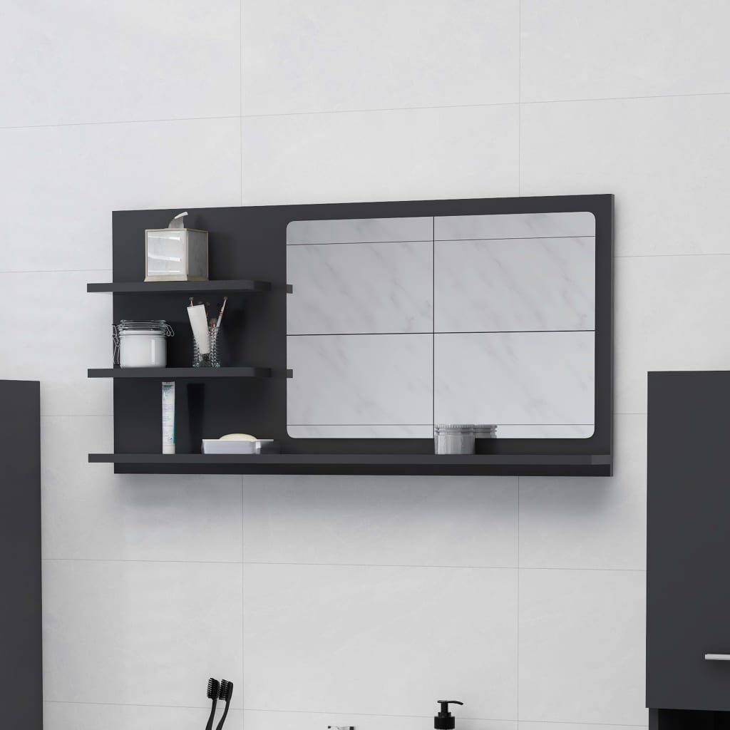 Espejo de baño contrachapada blanco brillo 100x10,5x37 cm