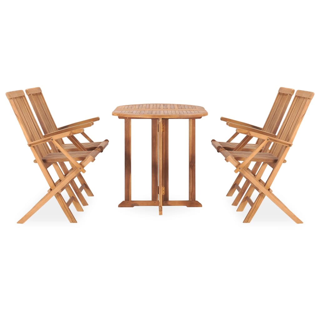 Set de comedor de jardín plegable 5 pzas madera maciza de teca