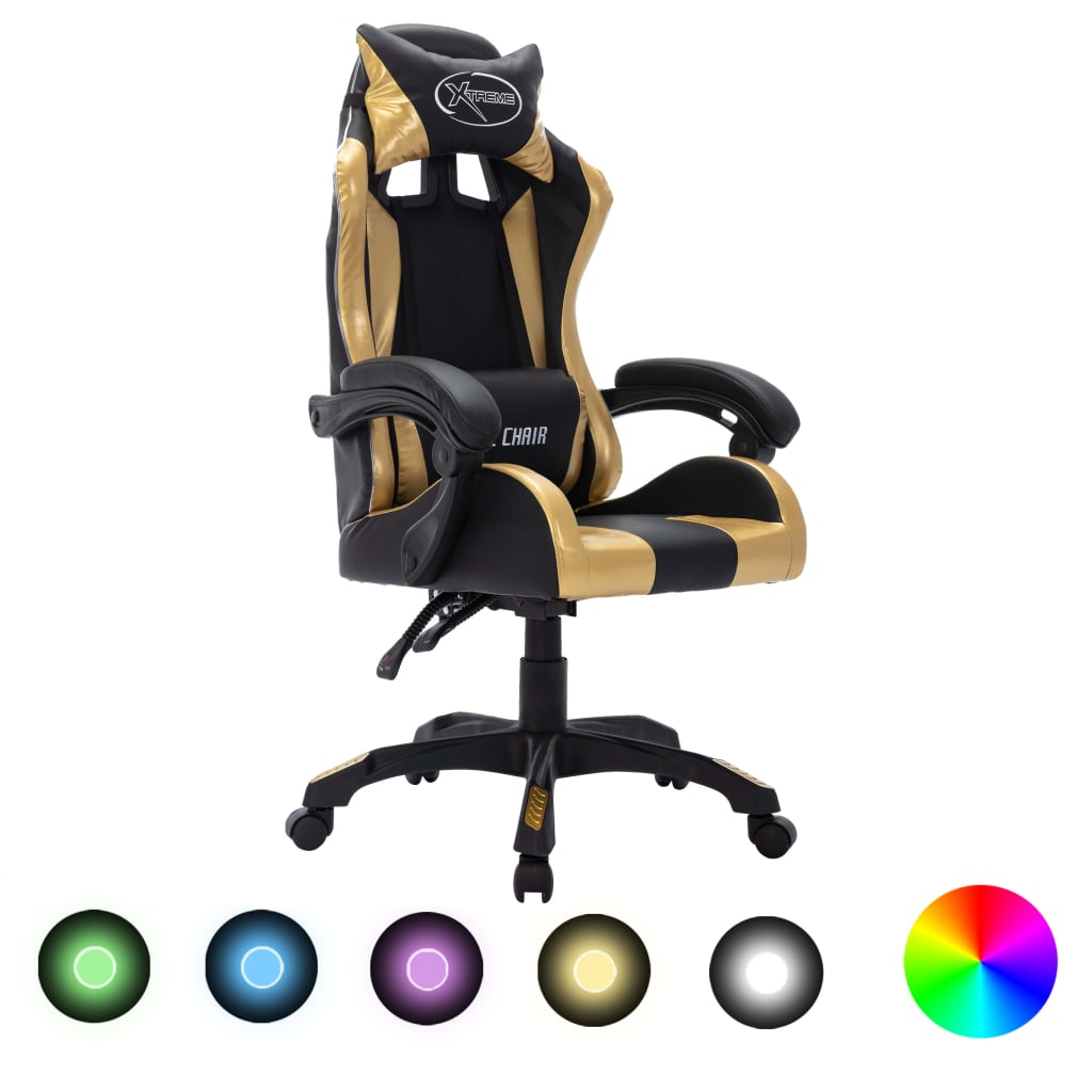 Silla gaming con luces LED RGB cuero sintético azul y negro