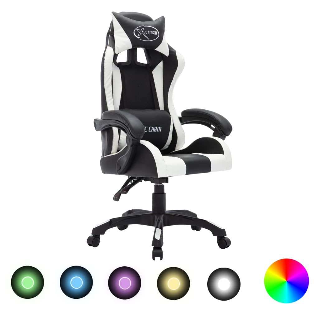 Silla gaming con luces LED RGB cuero sintético azul y negro