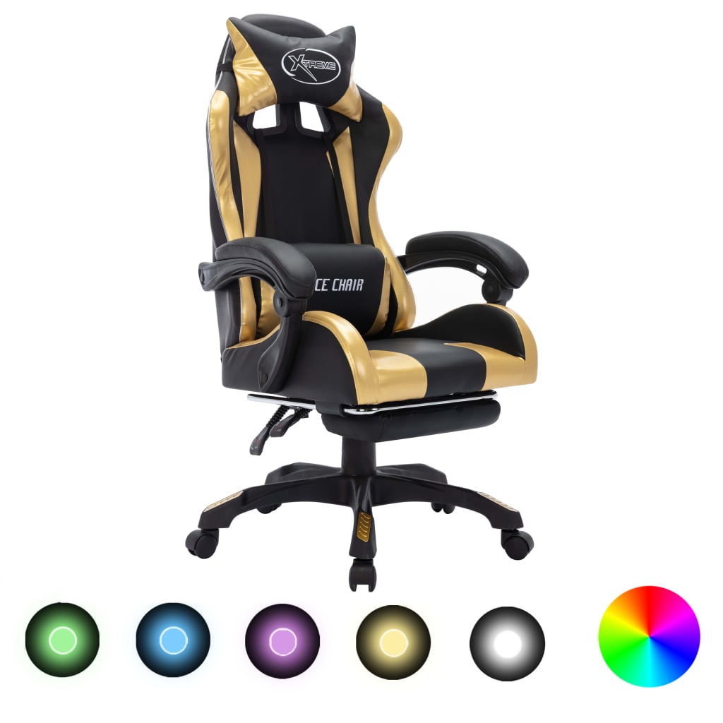 Silla gaming con luces LED RGB cuero sintético azul y negro