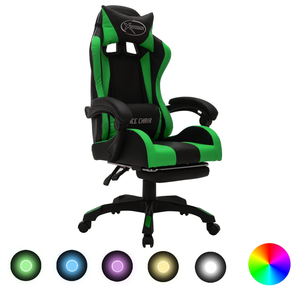 Silla gaming con luces LED RGB cuero sintético azul y negro