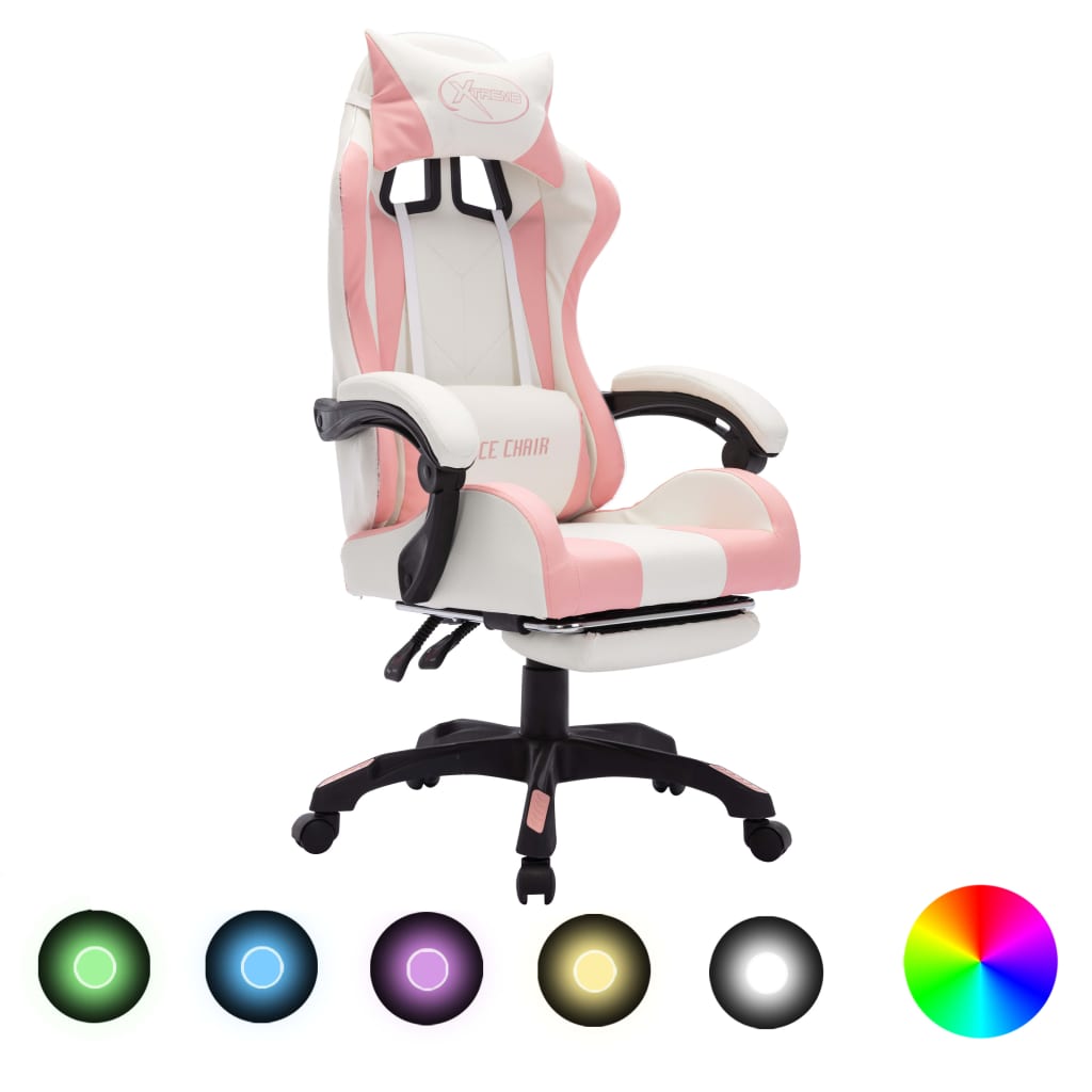 Silla gaming con luces LED RGB cuero sintético azul y negro