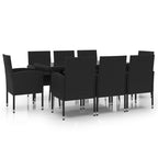 Juego de comedor de jardín 9 piezas ratán sintético negro