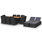 Conjunto de comedor de jardín 3 piezas ratán sintético negro