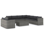 Set de muebles de jardín 10 pzas y cojines ratán sintético gris