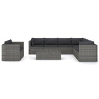 Set de muebles de jardín 10 pzas y cojines ratán sintético gris