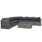 Set de muebles de jardín 10 pzas y cojines ratán sintético gris