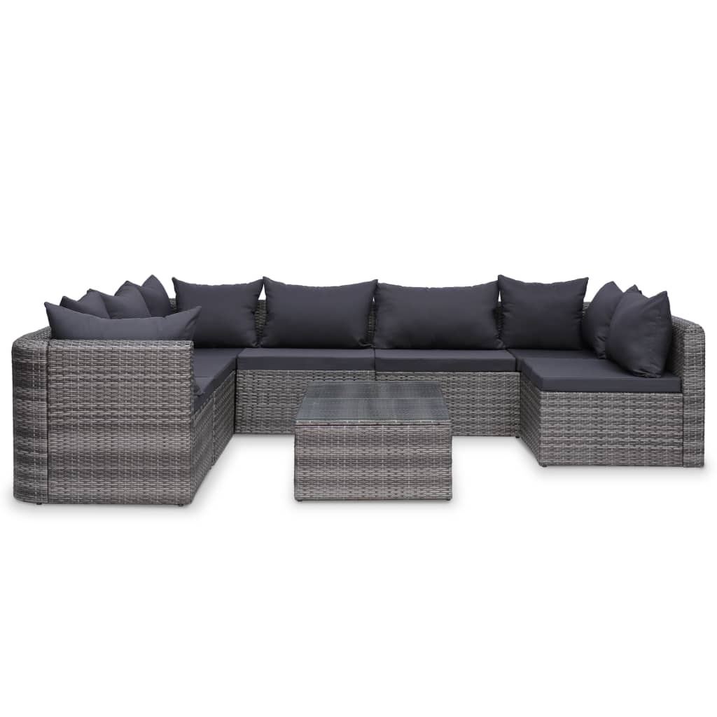 Set de muebles de jardín 10 pzas y cojines ratán sintético gris