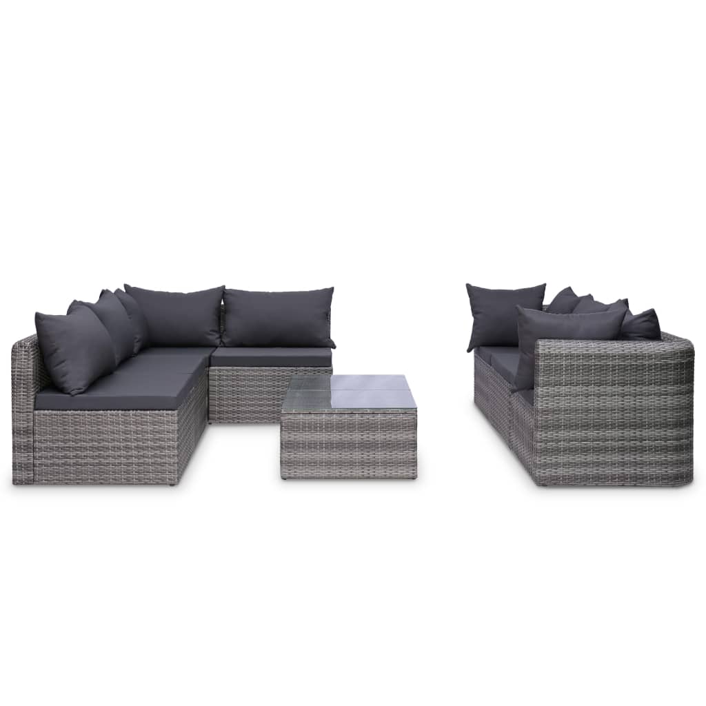 Set de muebles de jardín 10 pzas y cojines ratán sintético gris