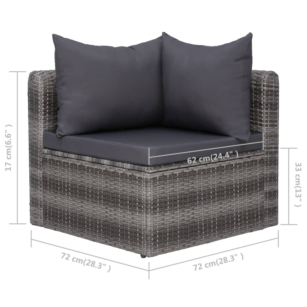Set de muebles de jardín 10 pzas y cojines ratán sintético gris