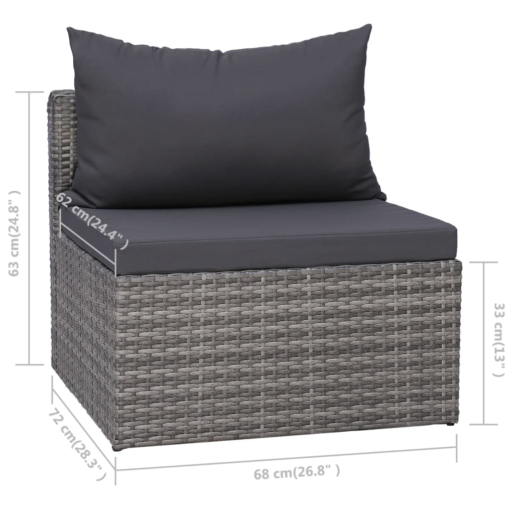 Set de muebles de jardín 10 pzas y cojines ratán sintético gris