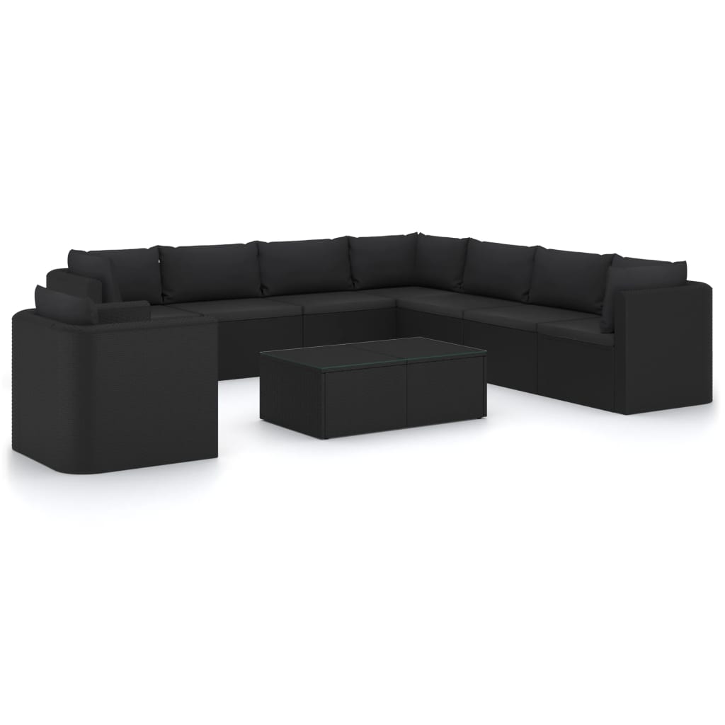 Set de muebles de jardín 10 pzas cojines ratán sintético negro