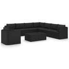 Set de muebles de jardín 10 pzas cojines ratán sintético negro