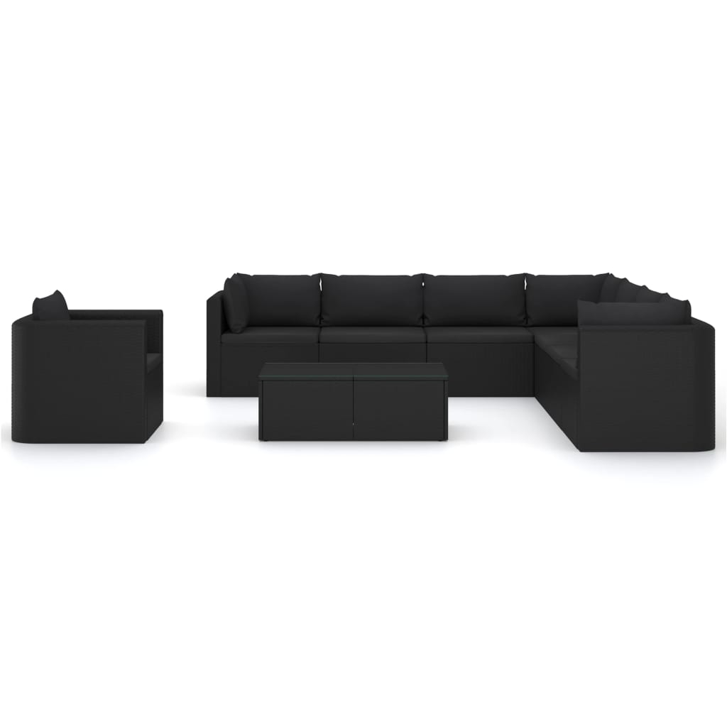 Set de muebles de jardín 10 pzas cojines ratán sintético negro