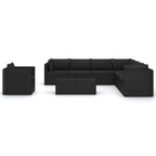 Set de muebles de jardín 10 pzas cojines ratán sintético negro