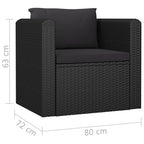 Set de muebles de jardín 10 pzas cojines ratán sintético negro