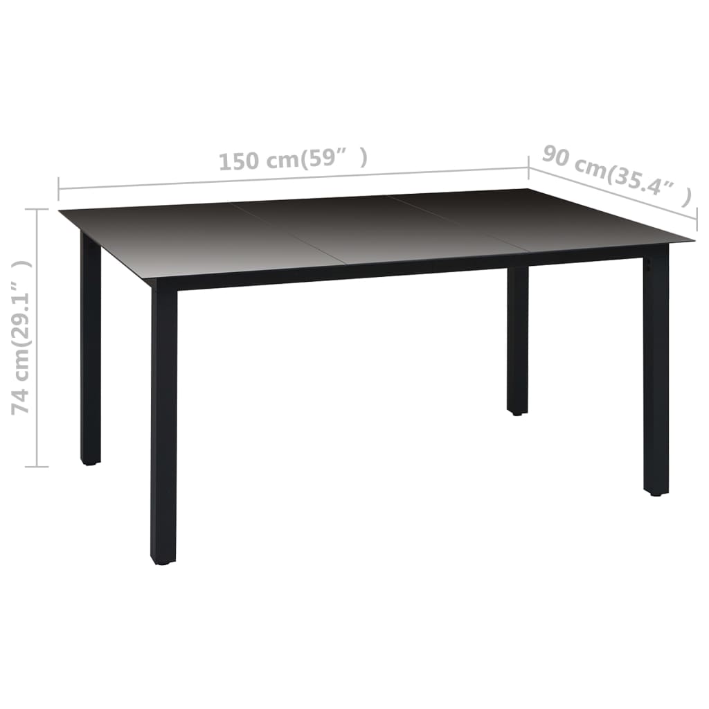 Juego de comedor para jardín 7 piezas negro