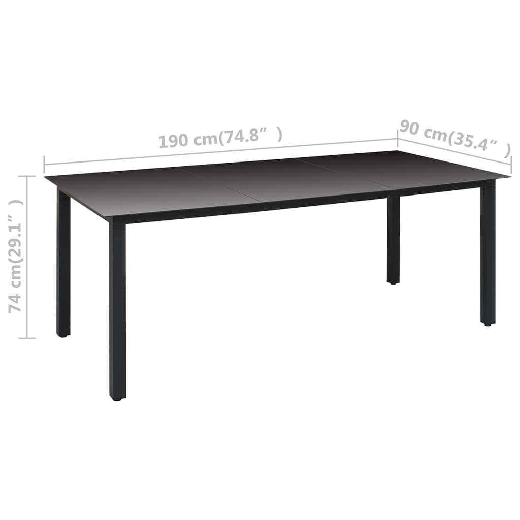 Juego de comedor para jardín 9 piezas negro