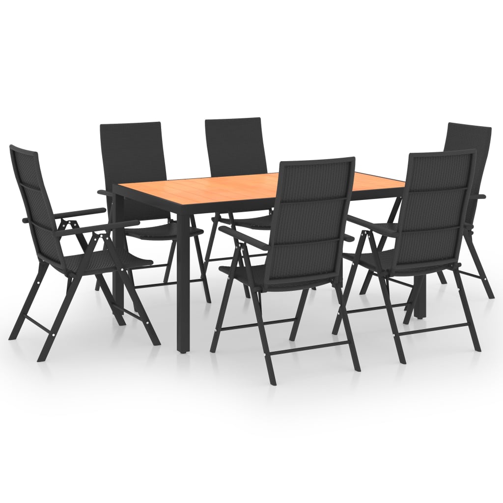 Juego de comedor de jardín 7 piezas negro y marrón