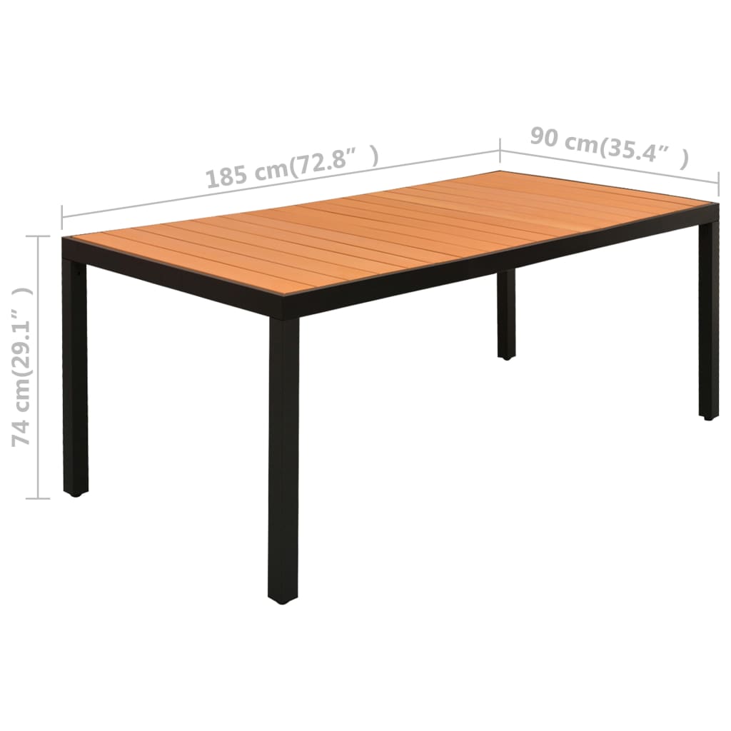 Juego de comedor de jardín 9 piezas negro y marrón