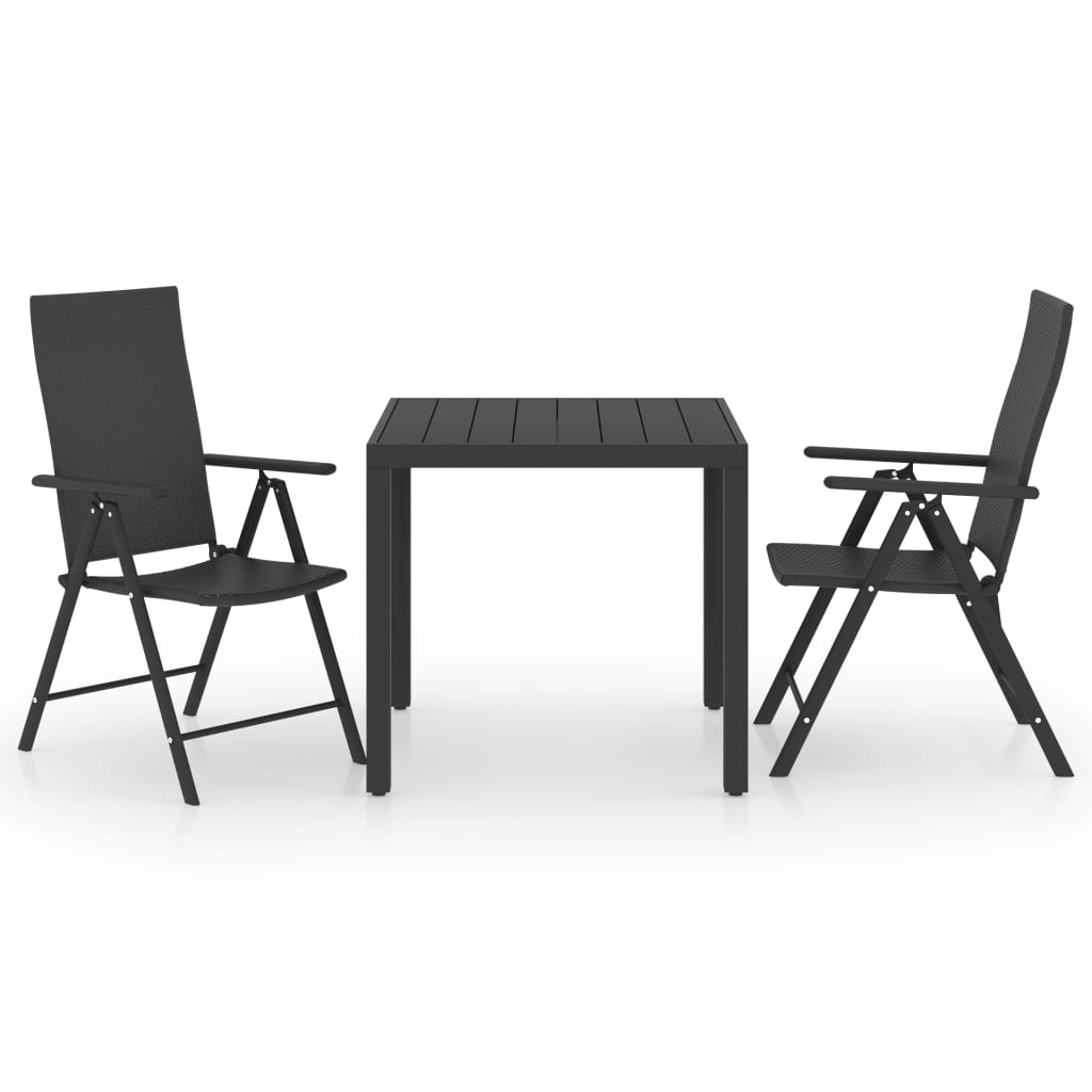 Juego de comedor de jardín 3 piezas negro