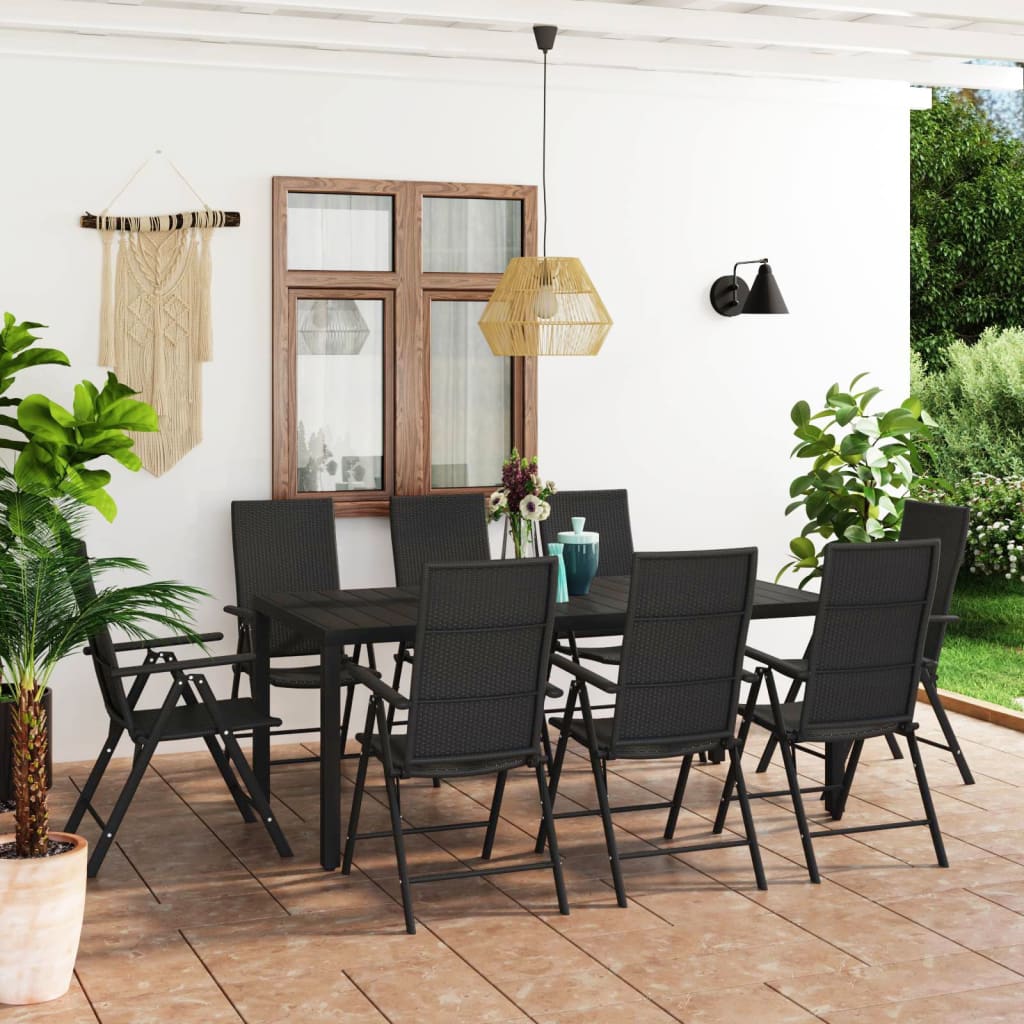 Juego de comedor para jardín 9 piezas negro