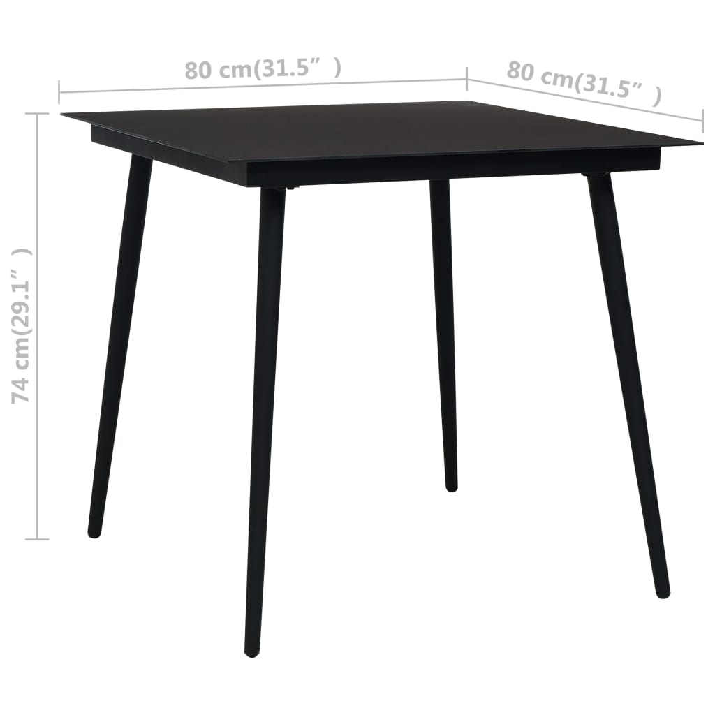 Juego de comedor para jardín 3 piezas negro