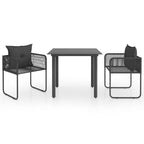 Set de comedor de jardín de 3 piezas PVC ratán negro