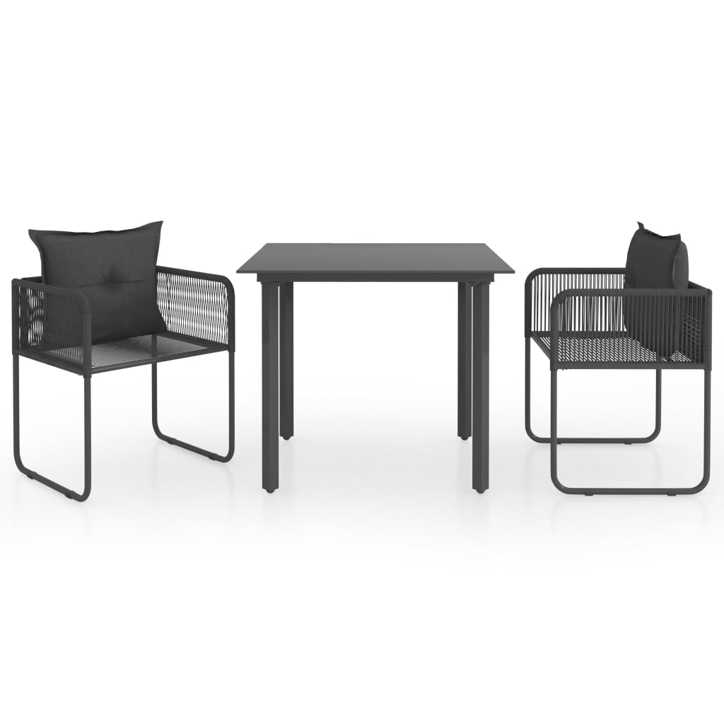 Set de comedor de jardín de 3 piezas PVC ratán negro