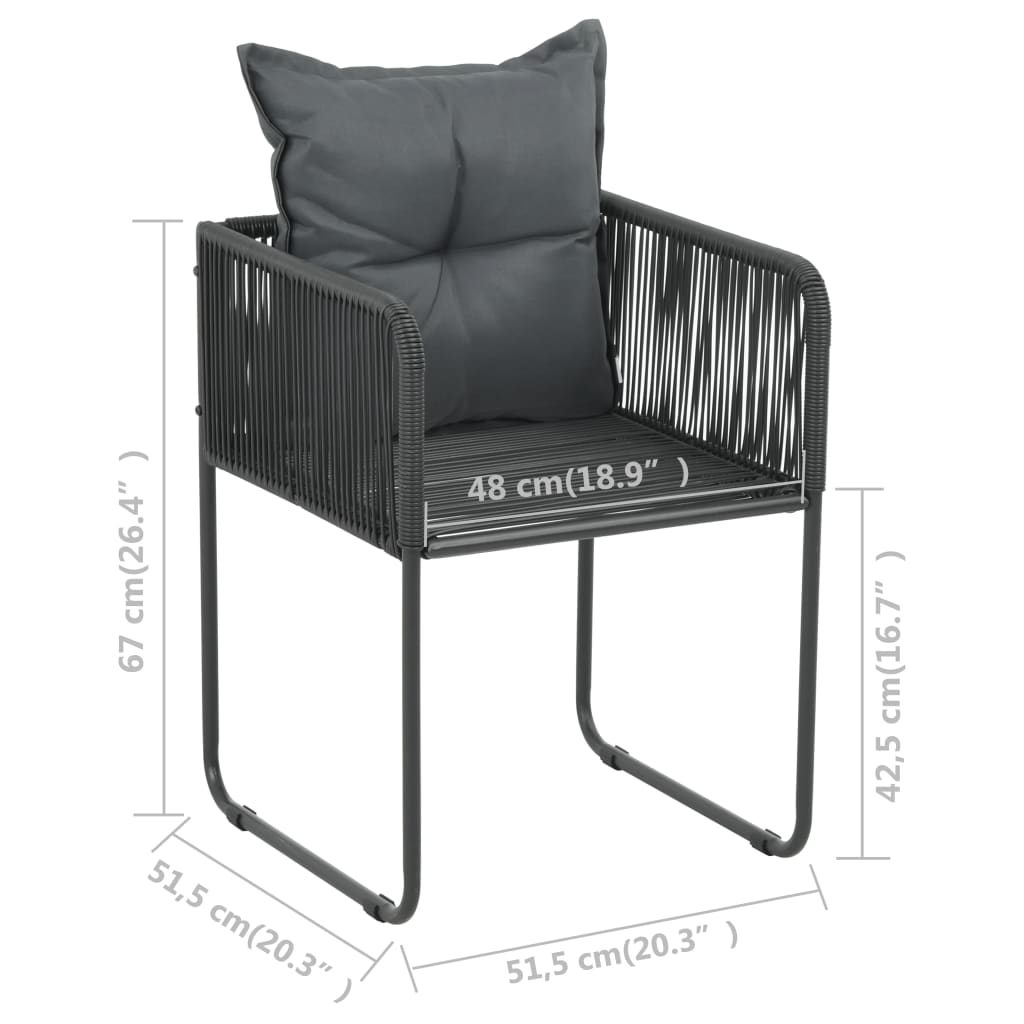 Set de comedor de jardín de 3 piezas PVC ratán negro
