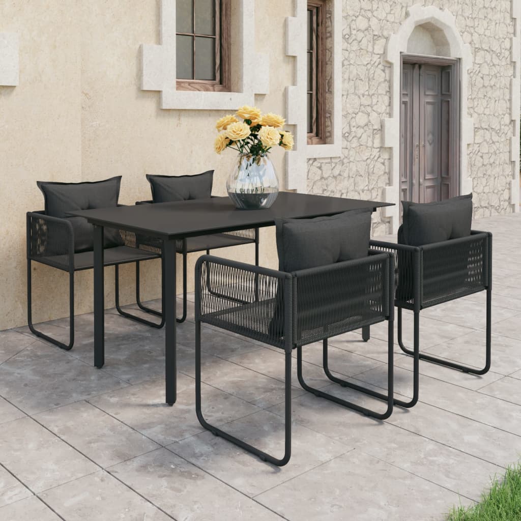 Set de comedor de jardín de 3 piezas PVC ratán negro