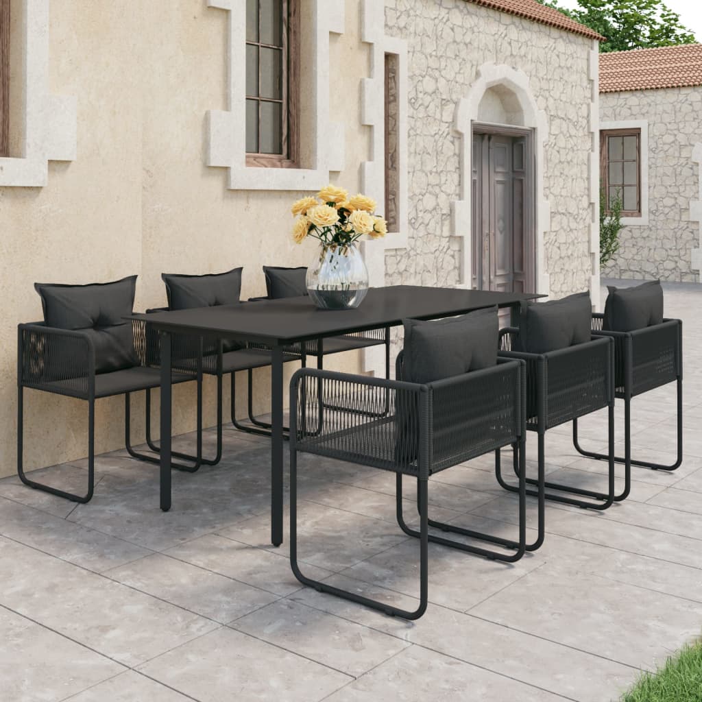 Set de comedor de jardín de 3 piezas PVC ratán negro
